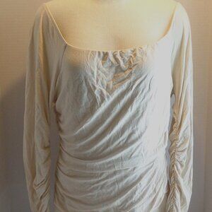 Fashion Nova Bodysuit Tan Beigh Ruched Off Shoulder Bell Sleeve 2X (BB)